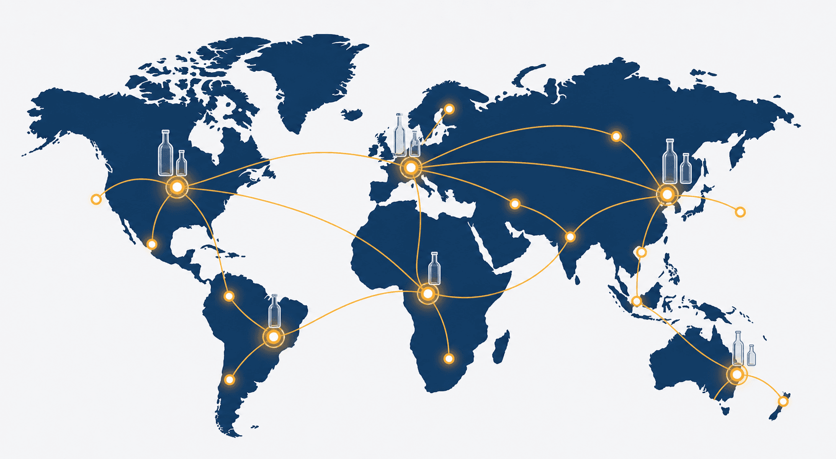 Global glass packaging distribution network across continents
