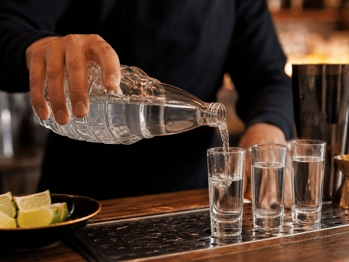 Bullet / Grenade Bottle used for vodka, rum & flavored shots in a bar-forward spirits setting