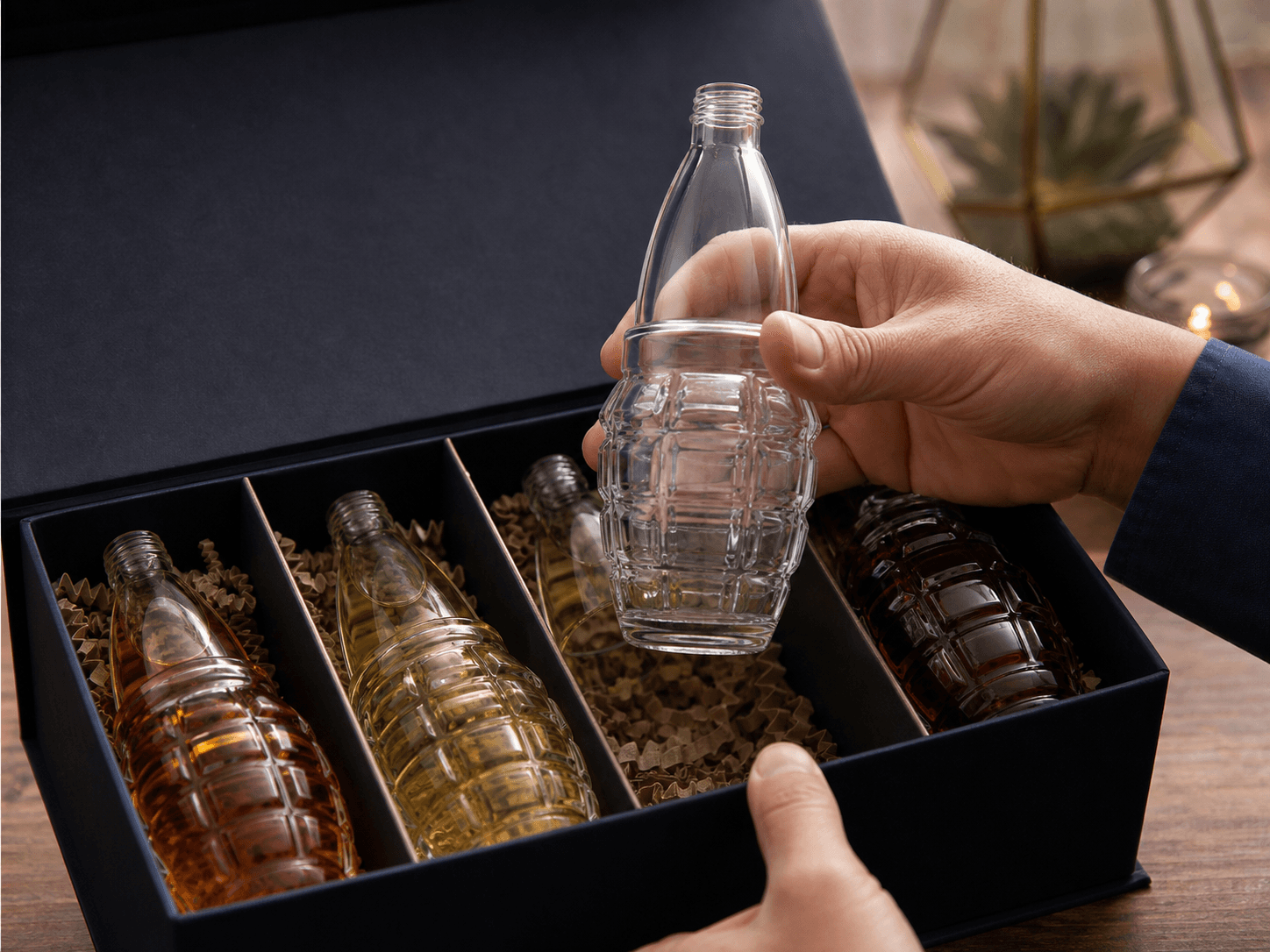 Bullet / Grenade Bottle used for miniatures & gift multipacks in a gifting setting