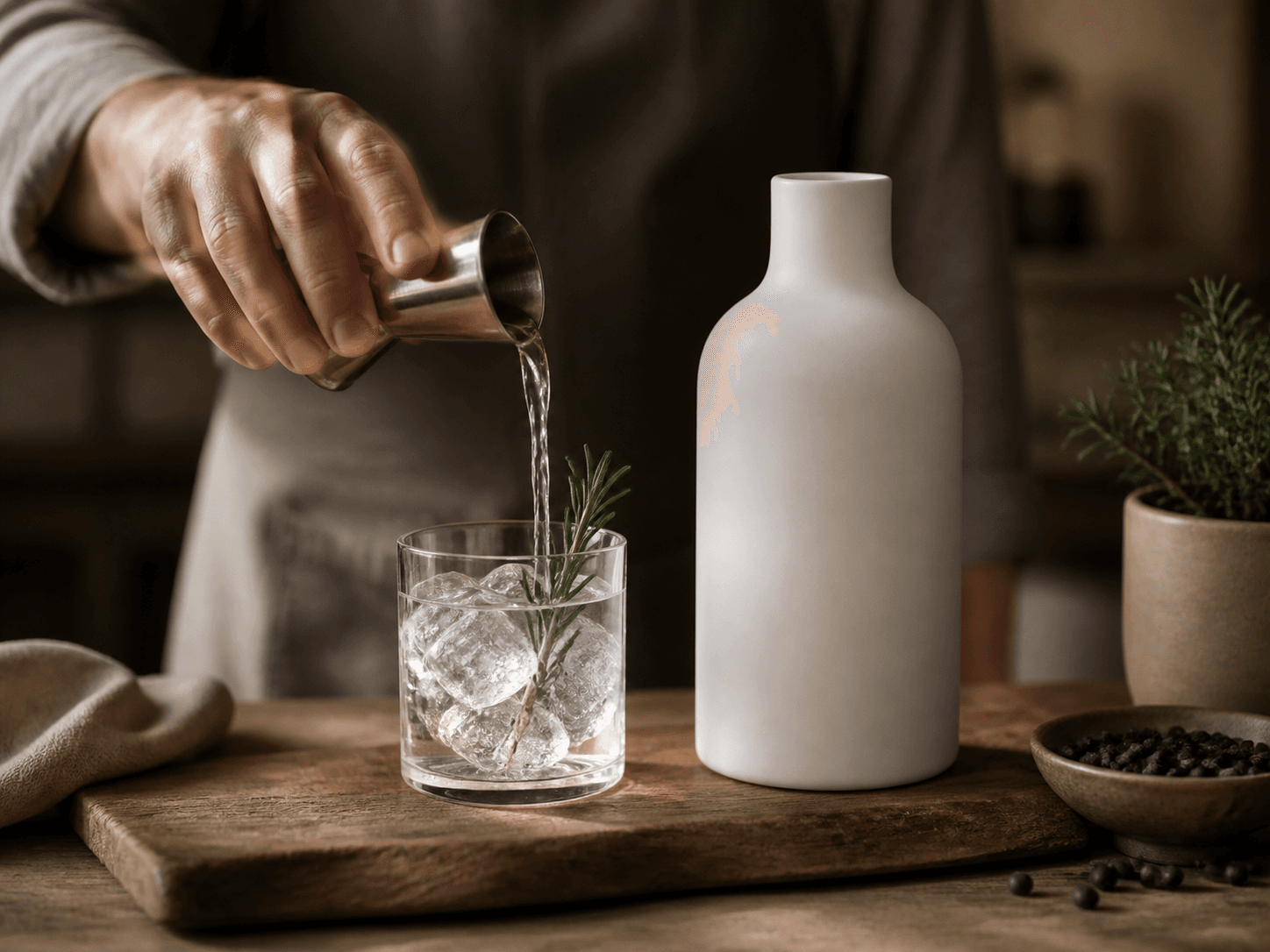 Ceramic Direct-print Bottle used for ceramic-look heritage formats in a artisanal positioning setting