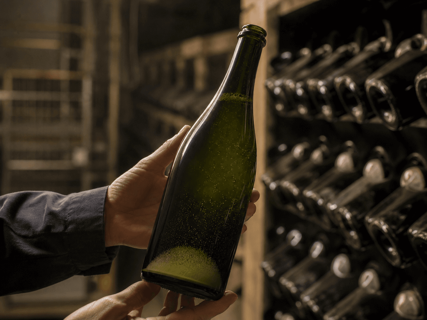 Champagne Bottle used for bottles fermented and aged on lees in a traditional method setting