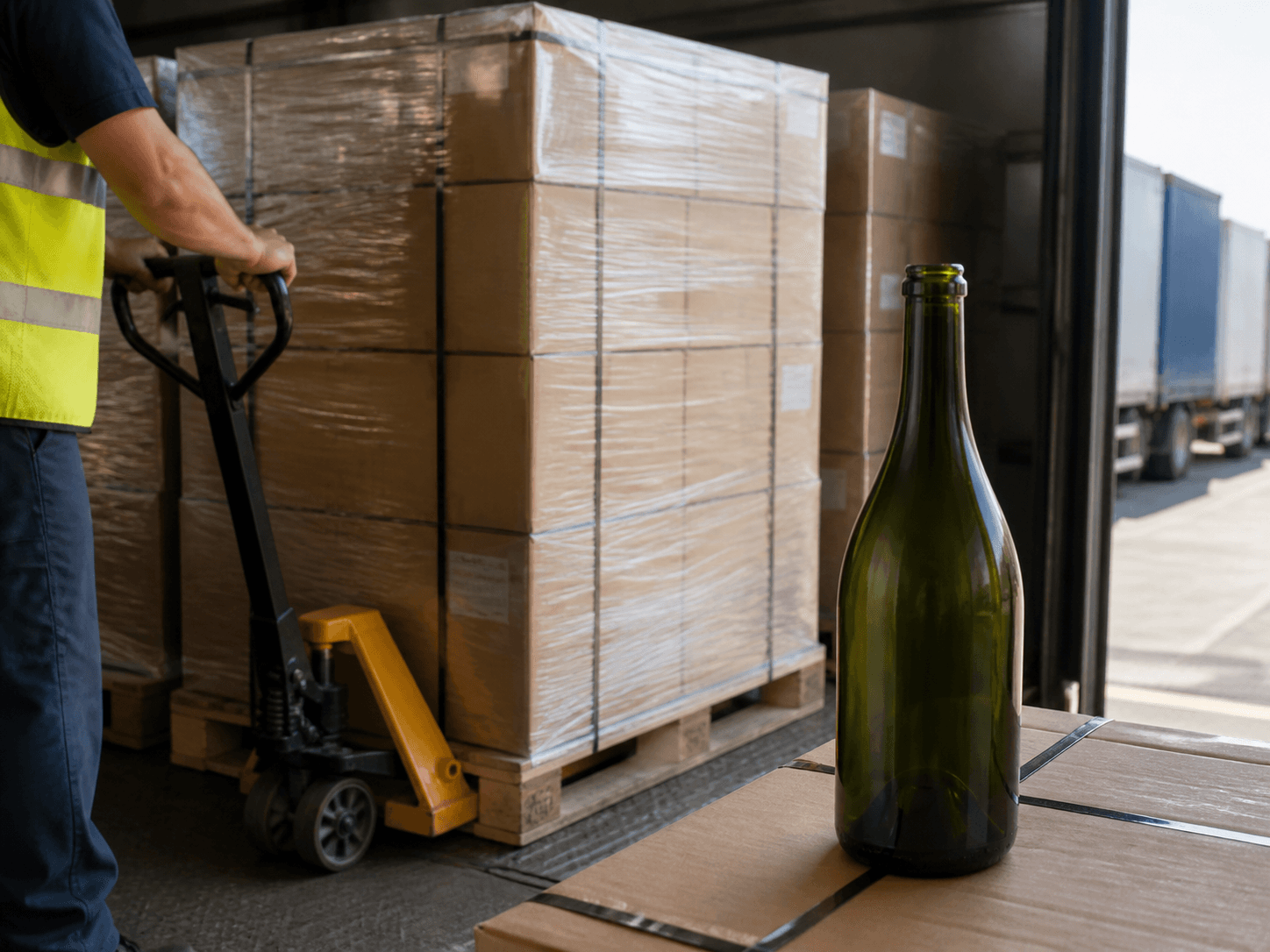 Champagne Bottle used for heavy bottles shipped long distances in a distribution setting