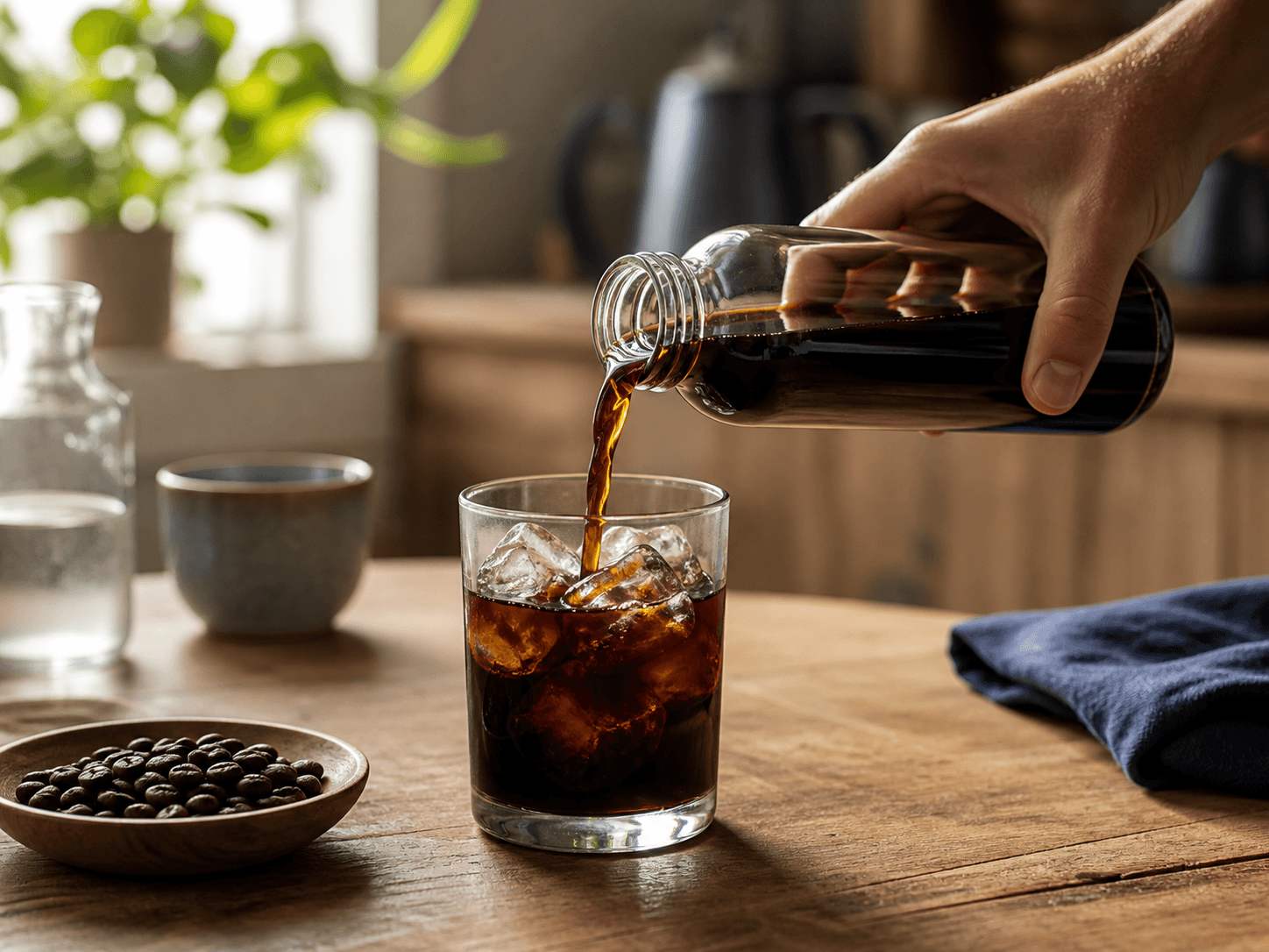Cold Brew Coffee Bottle used for unsweetened coffee bought for strength in a black cold brew setting