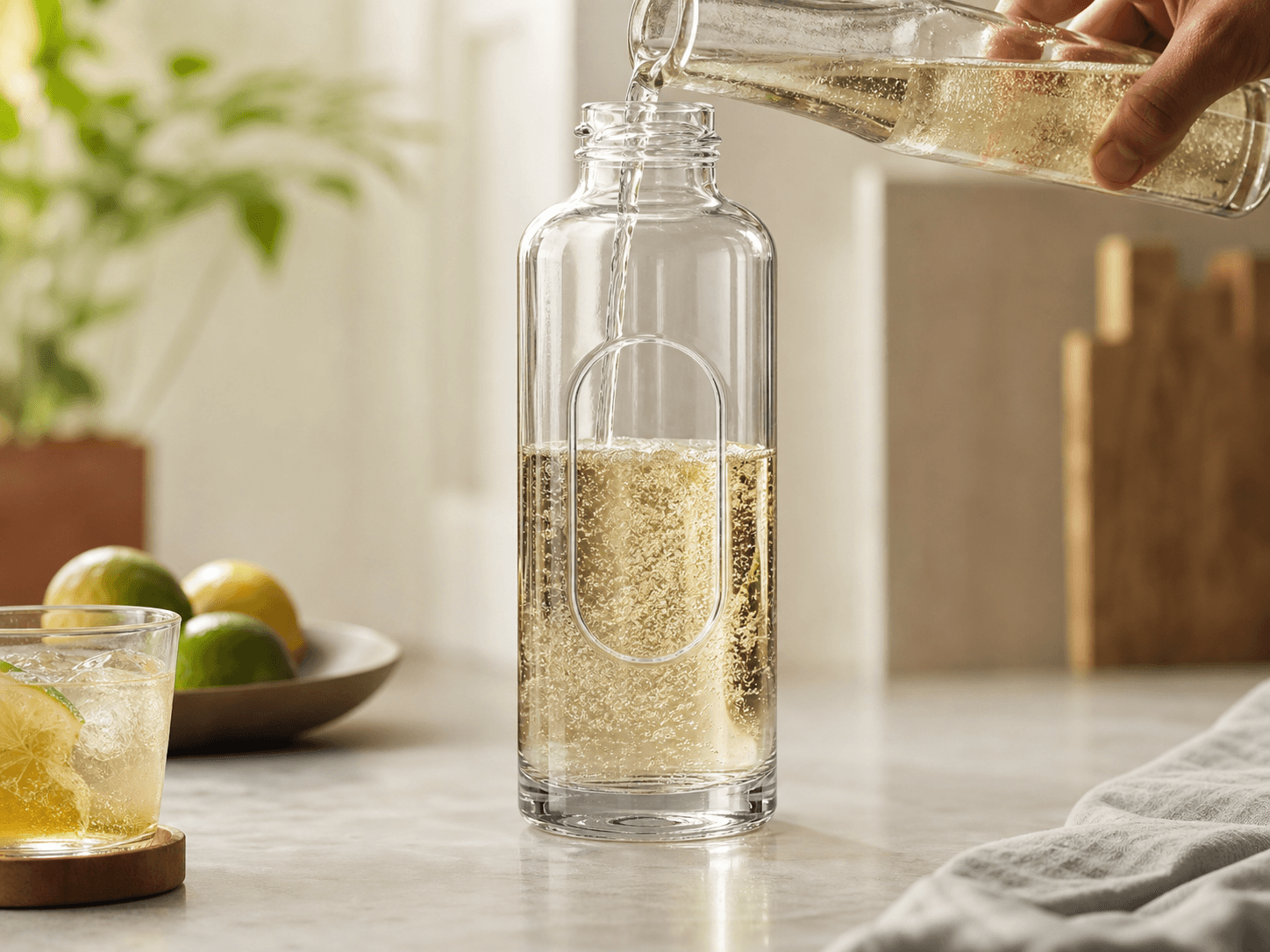 Debossed Bottle used for direct-print minimal branding in a clean design setting