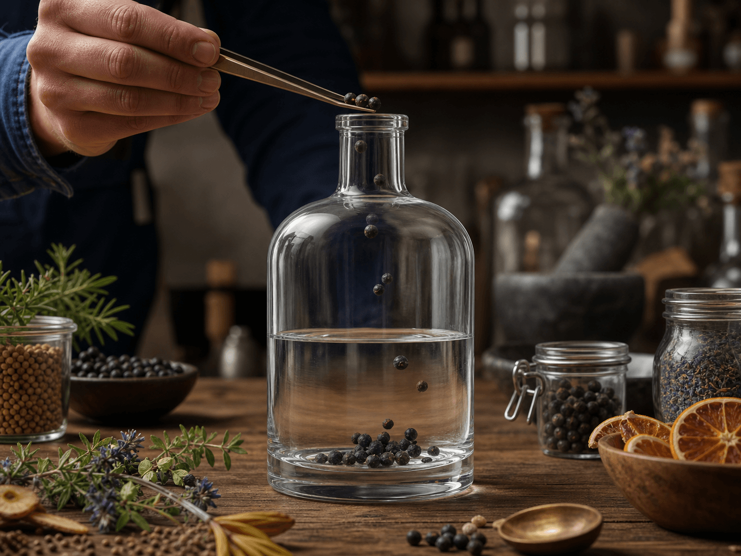 Gin Bottle used for bottles telling a botanical story in a craft gin setting