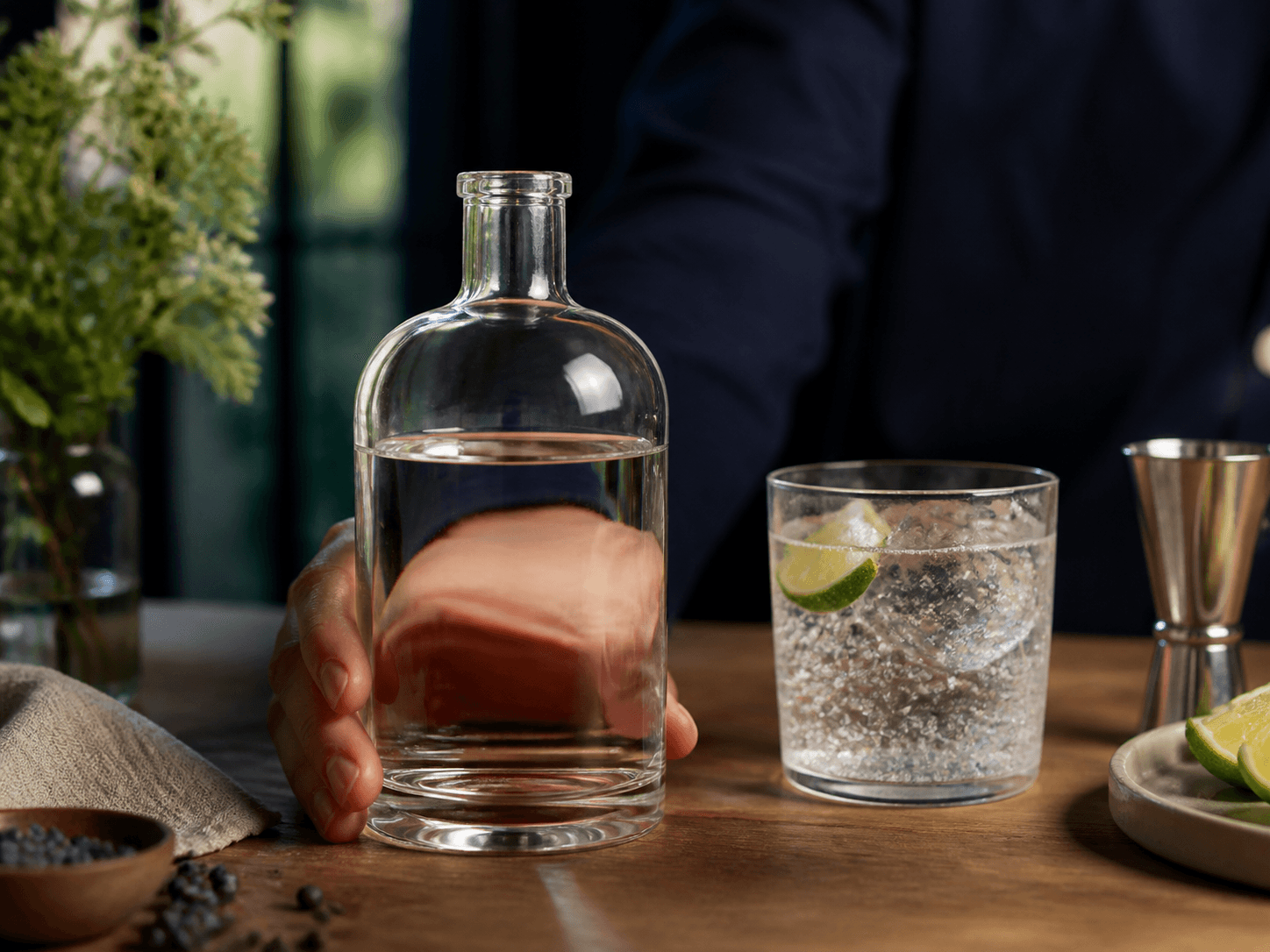 Gin Bottle used for bottles brought to a table with tonic in a serve ritual setting