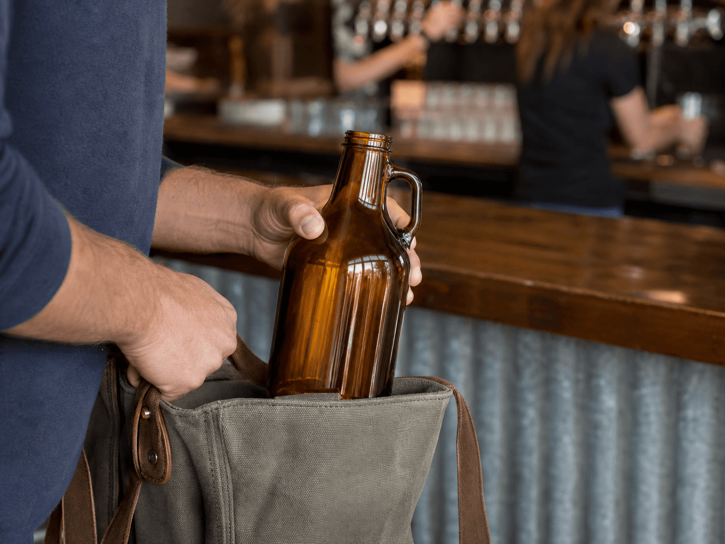 Growler used for the same jug brought back every week in a taproom regulars setting