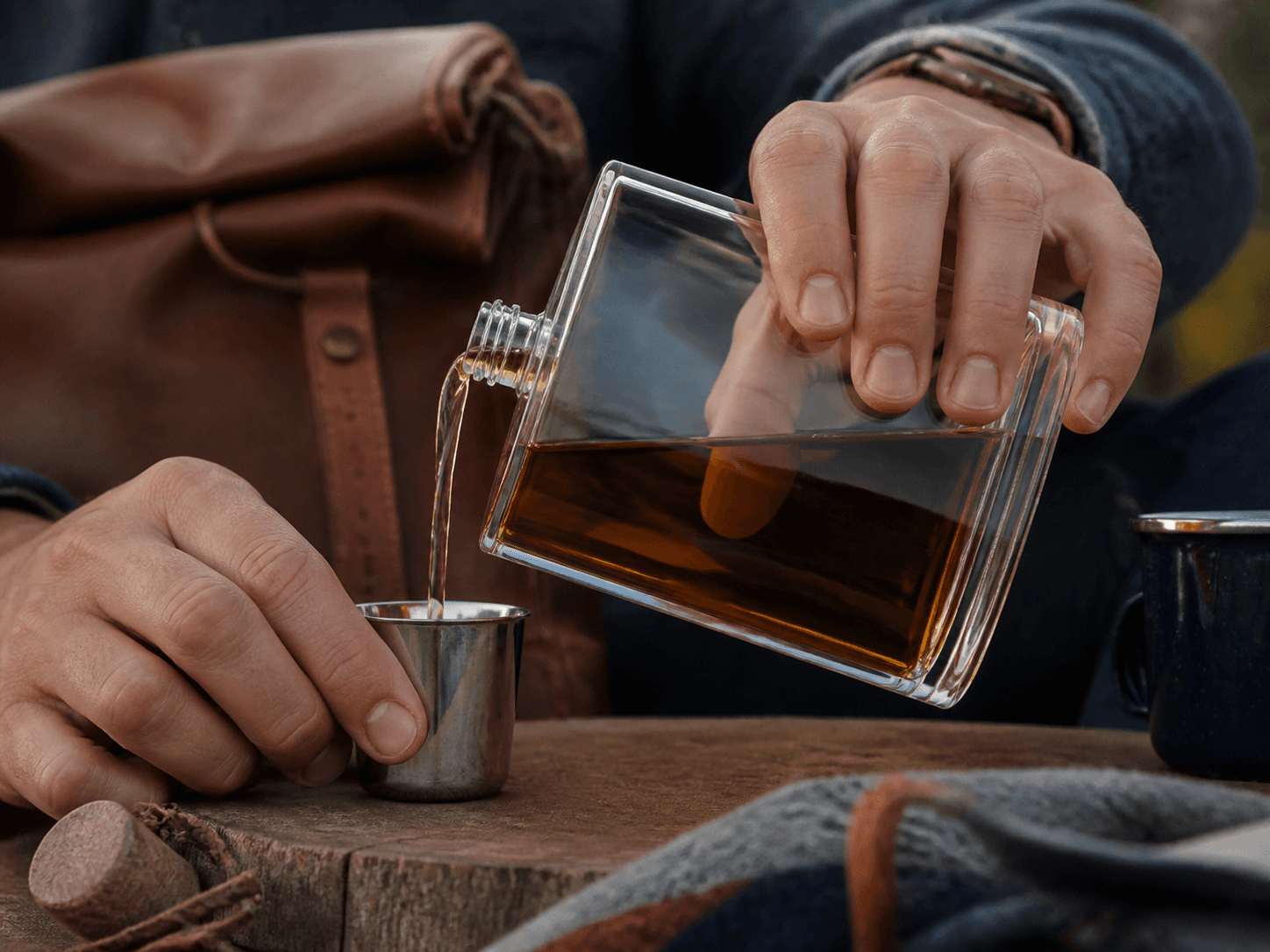 Hip Flask Bottle used for whisky, rum & pocket formats in a spirits setting
