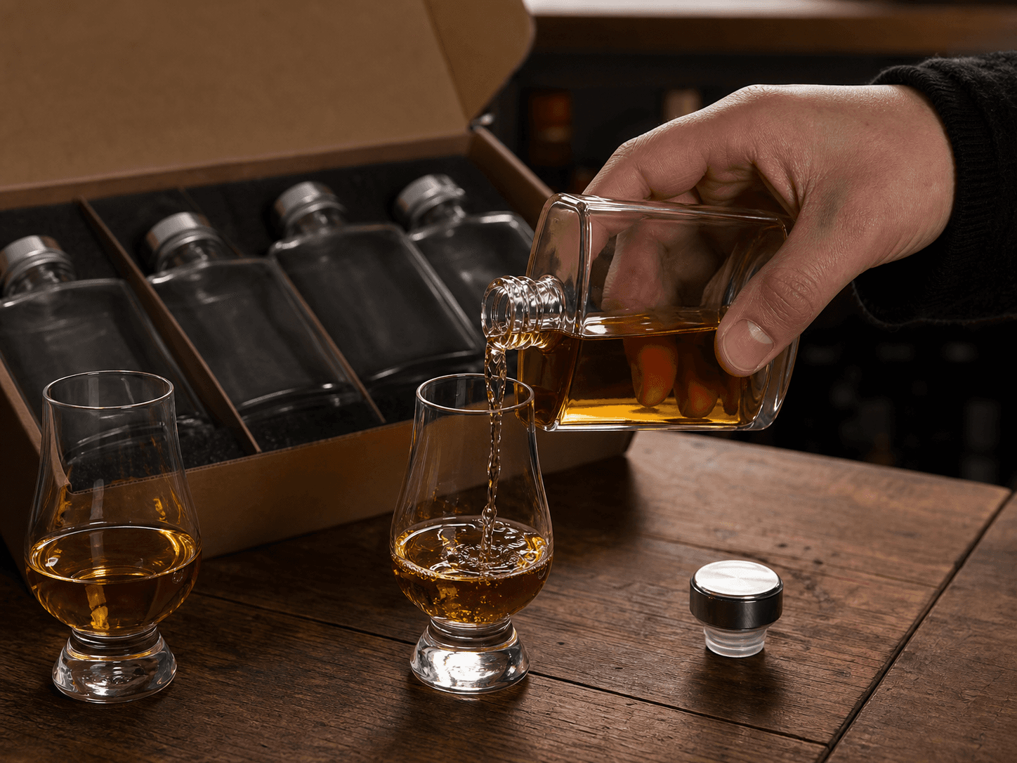 Hip Flask Bottle used for miniatures & discovery sets in a trial & sampling setting