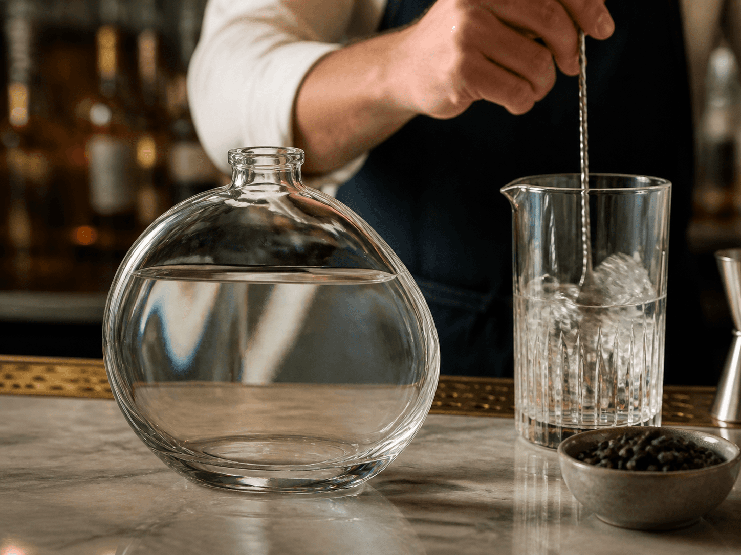 River-stone Bottle used for gin, vodka & water-led spirits in a craft spirits setting