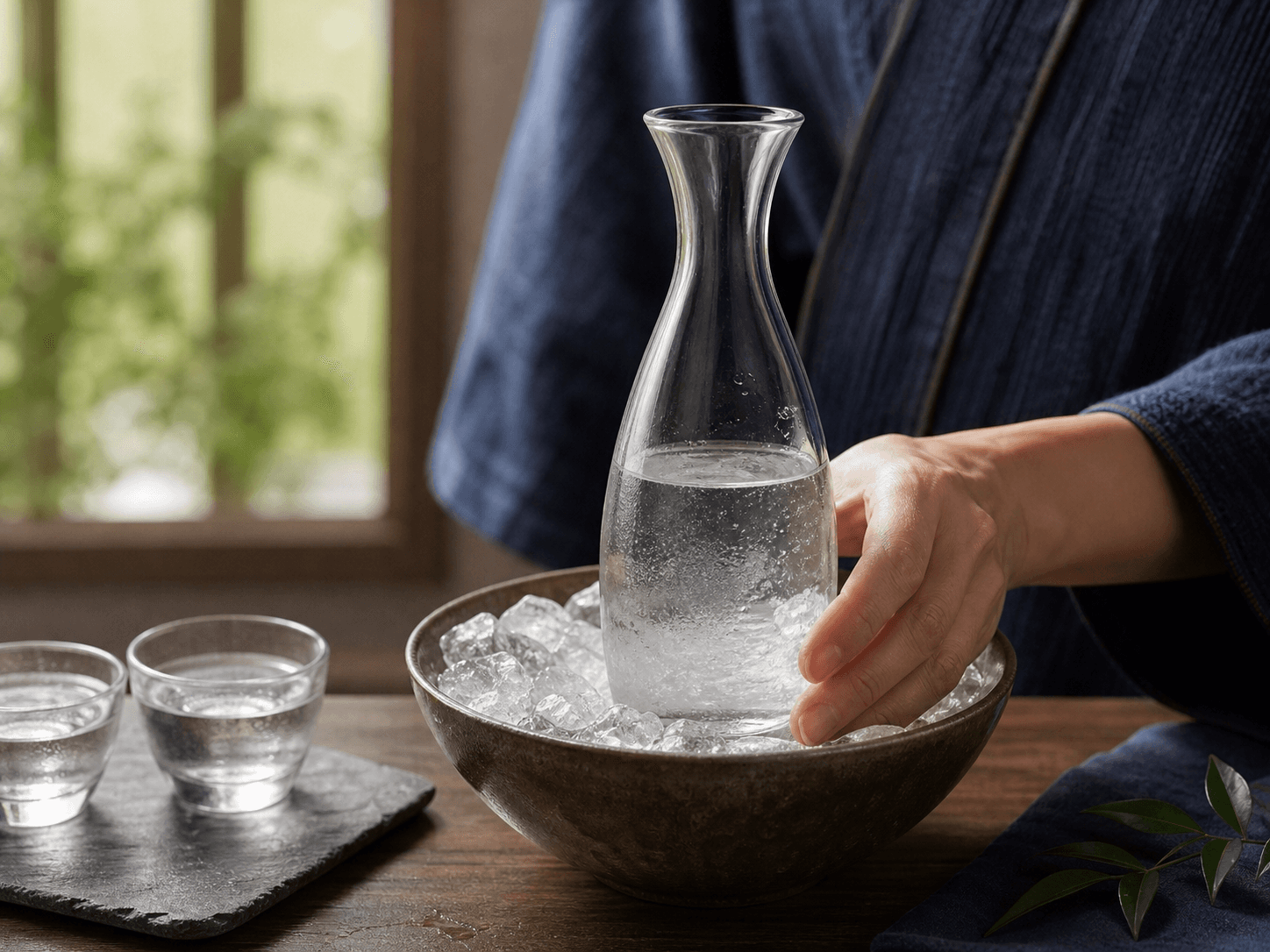 Sake Bottle used for sake served warm or chilled in a temperature setting