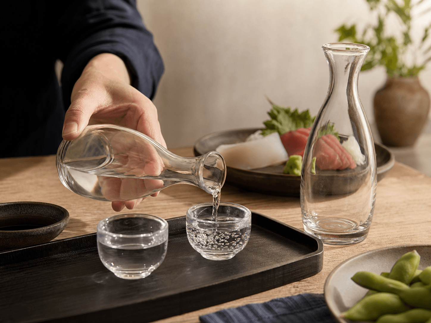 Sake Bottle used for vessels paired with matching cups in a presentation sets setting