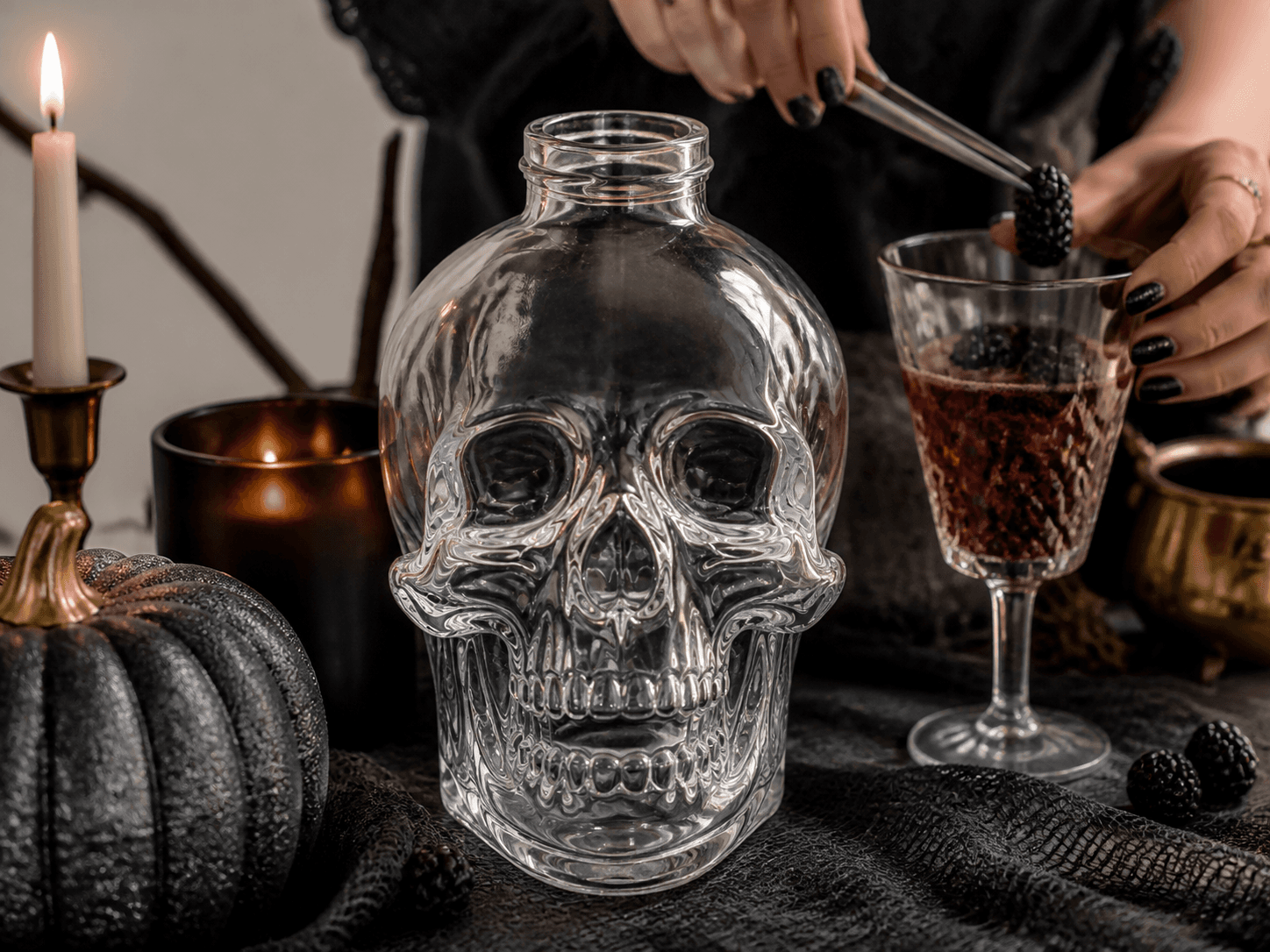Skull Bottle used for halloween & themed releases in a seasonal setting