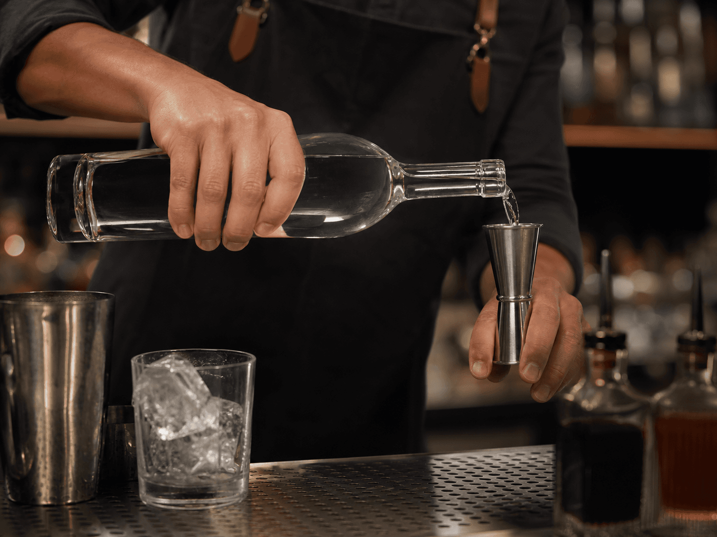 Tequila Bottle used for tall bottles handled during service in a bar service setting
