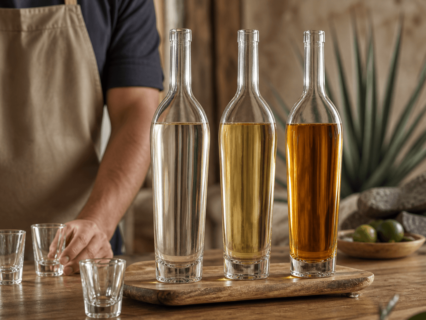 Tequila Bottle used for blanco, reposado and añejo in one family in a expression ranges setting