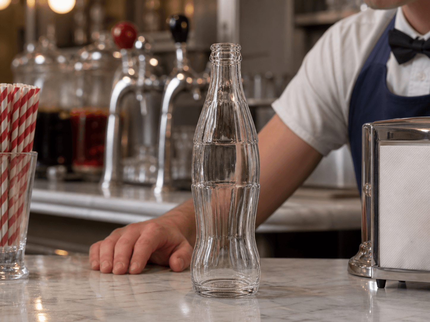 Vintage Soda Bottle used for soft drinks sold on a retro cue in a heritage sodas setting