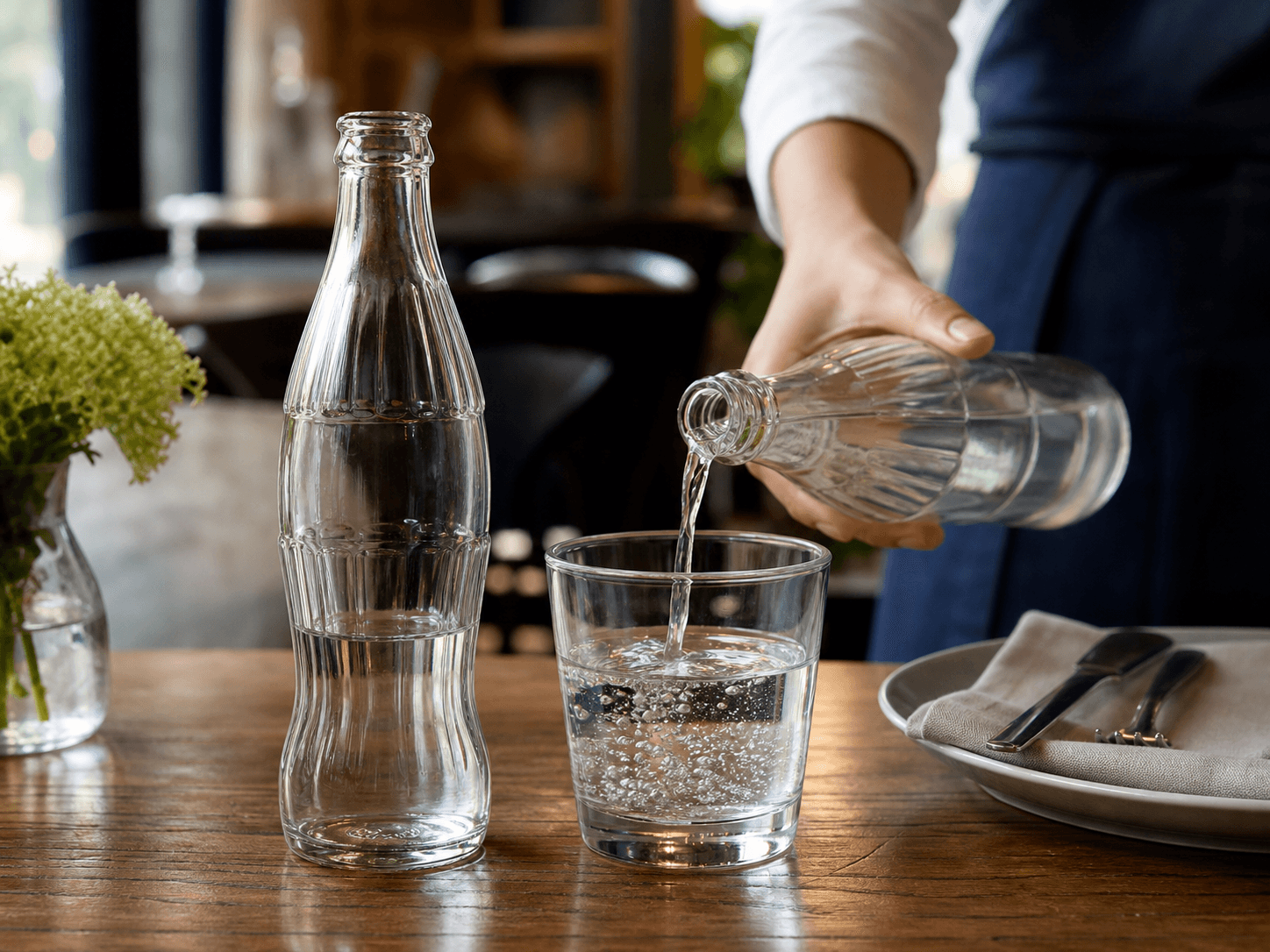 Vintage Soda Bottle used for bottles served with a glass in a table service setting