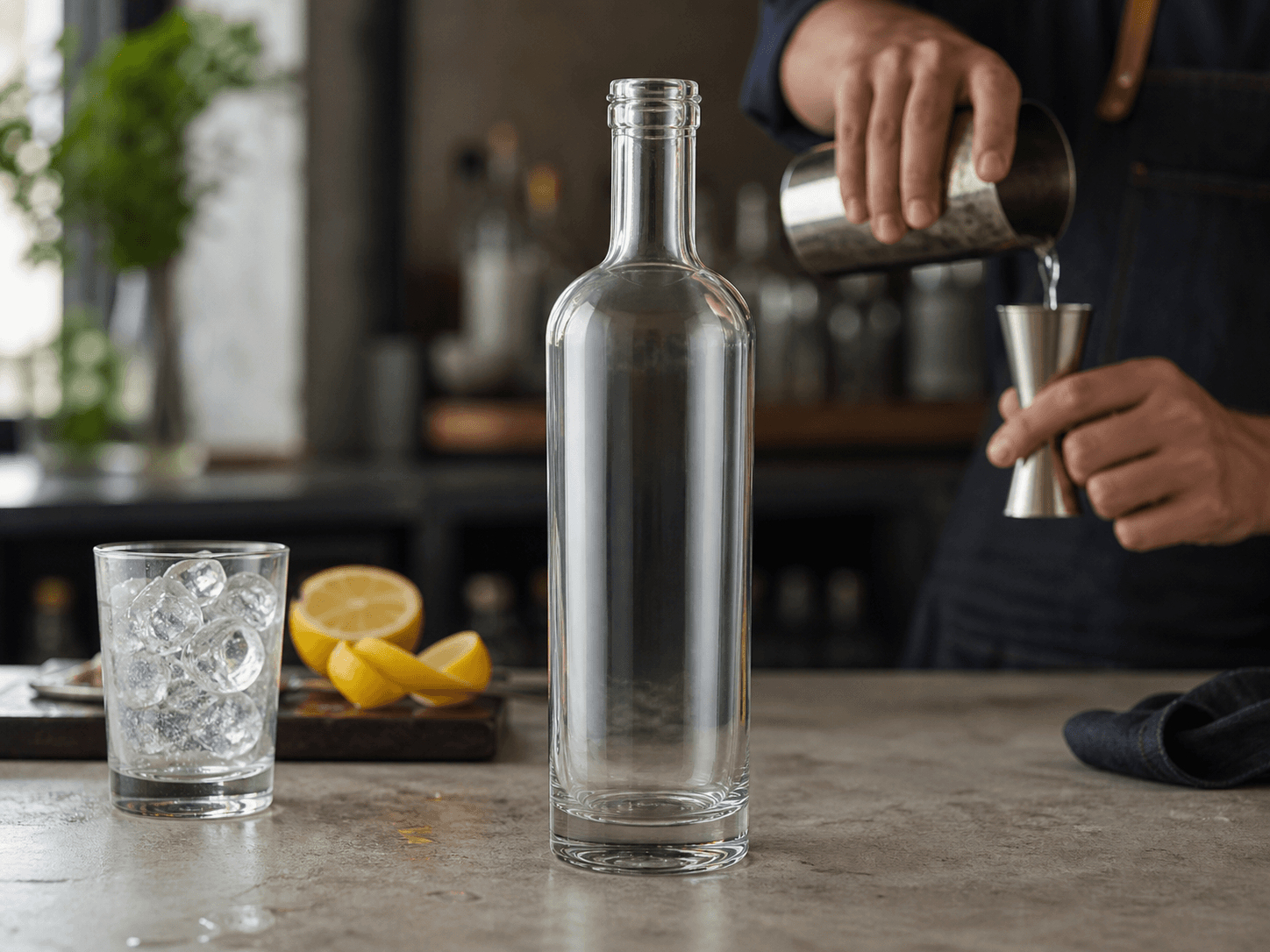 Vodka Bottle used for minimal graphics on a smooth cylinder in a modern branding setting