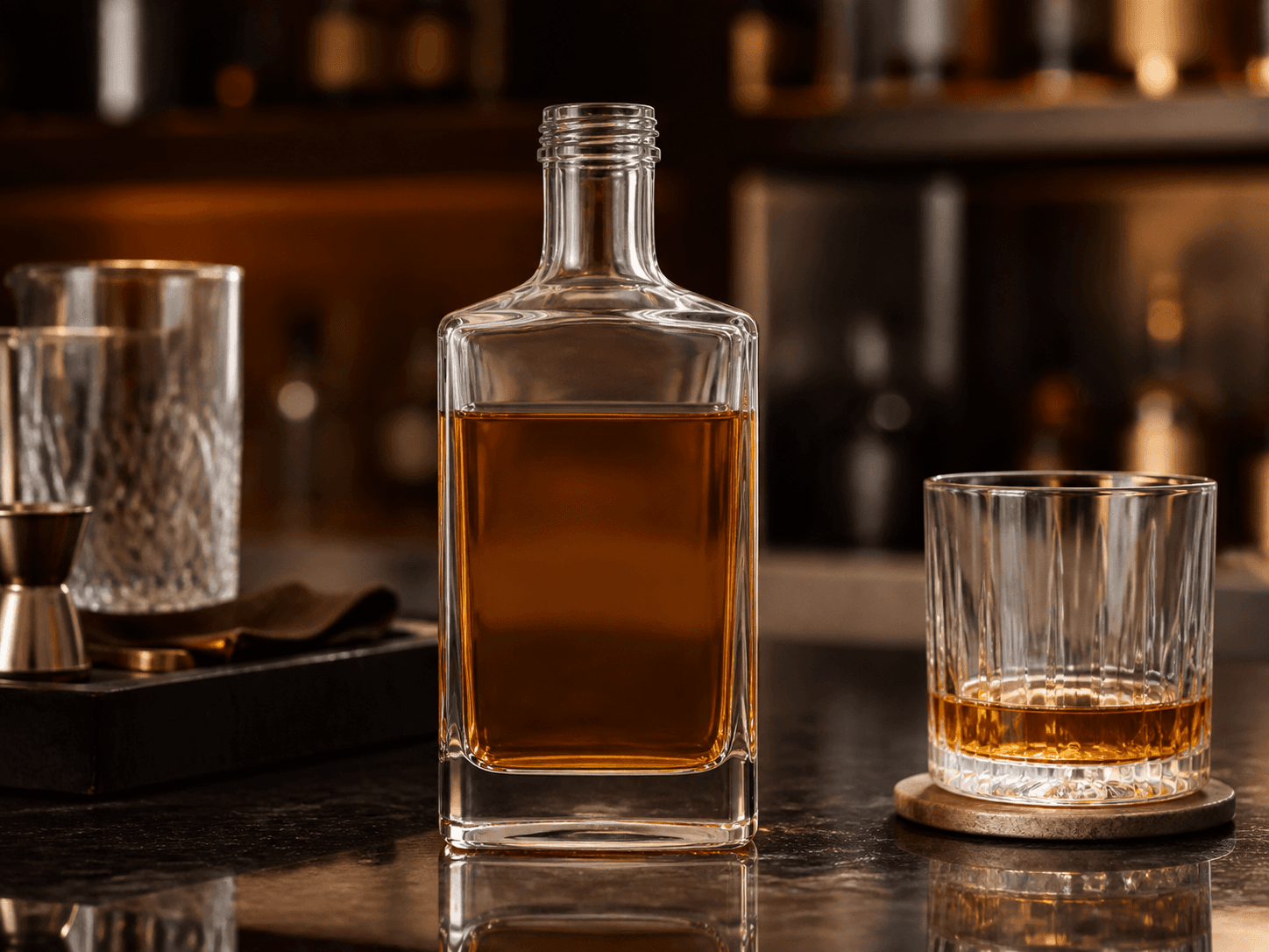 Whiskey Bottle used for front panels carrying age statements in a premium range setting