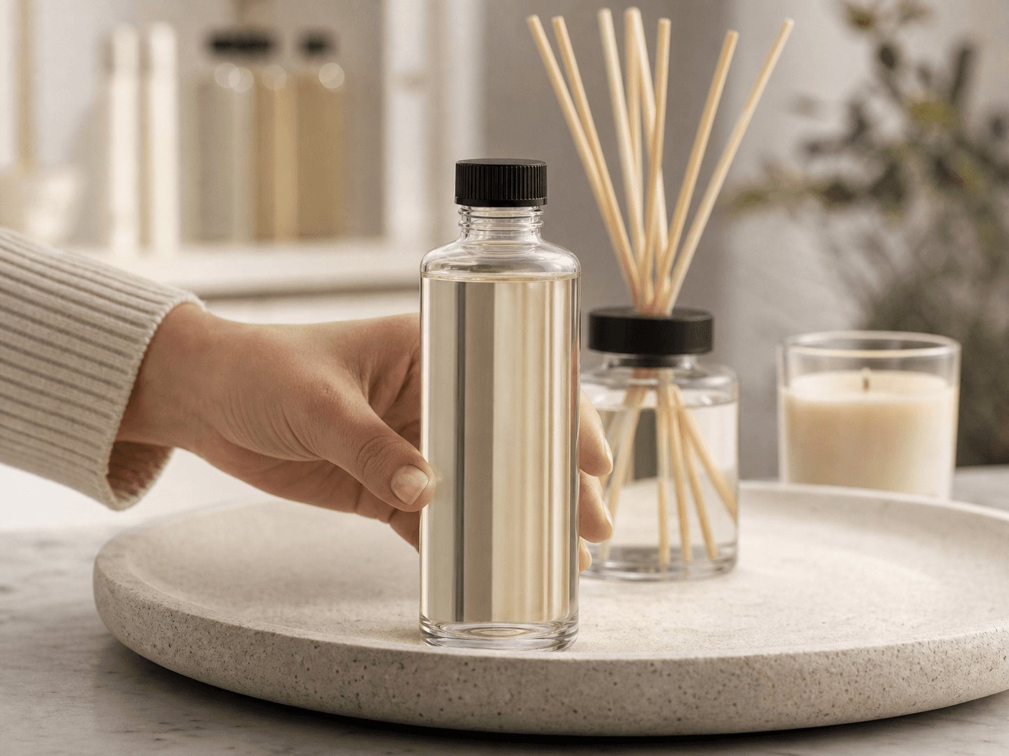 Diffuser Refill Bottle used for one refill format across several scents in a range logic setting