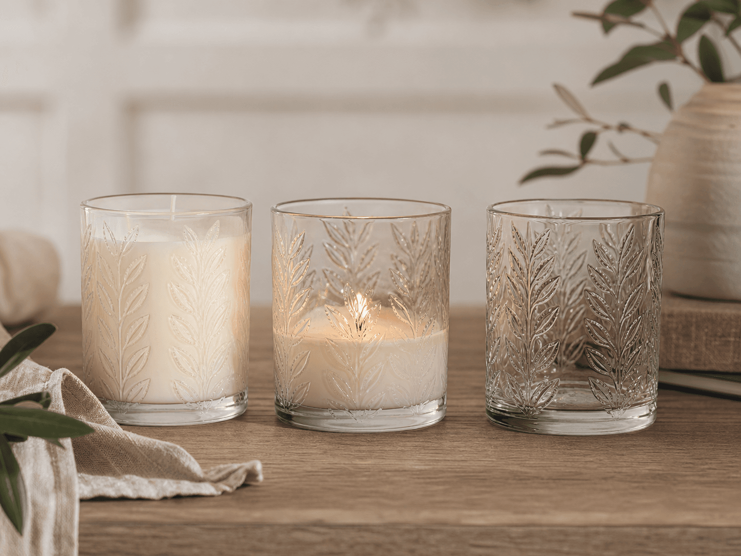Embossed Candle Jar used for how relief changes what the customer sees in a wax behind pattern setting