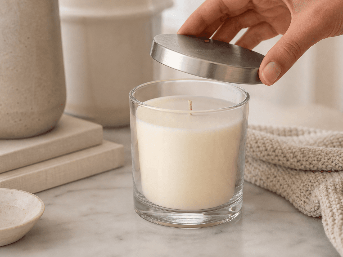Metal-lid Candle Jar used for keeping the scent in between burns in a fragrance retention setting