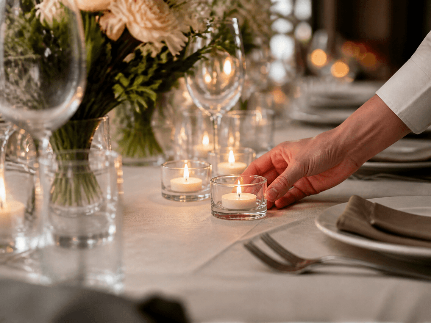 Tealight Holder used for dining, restaurant and event tables in a table settings setting