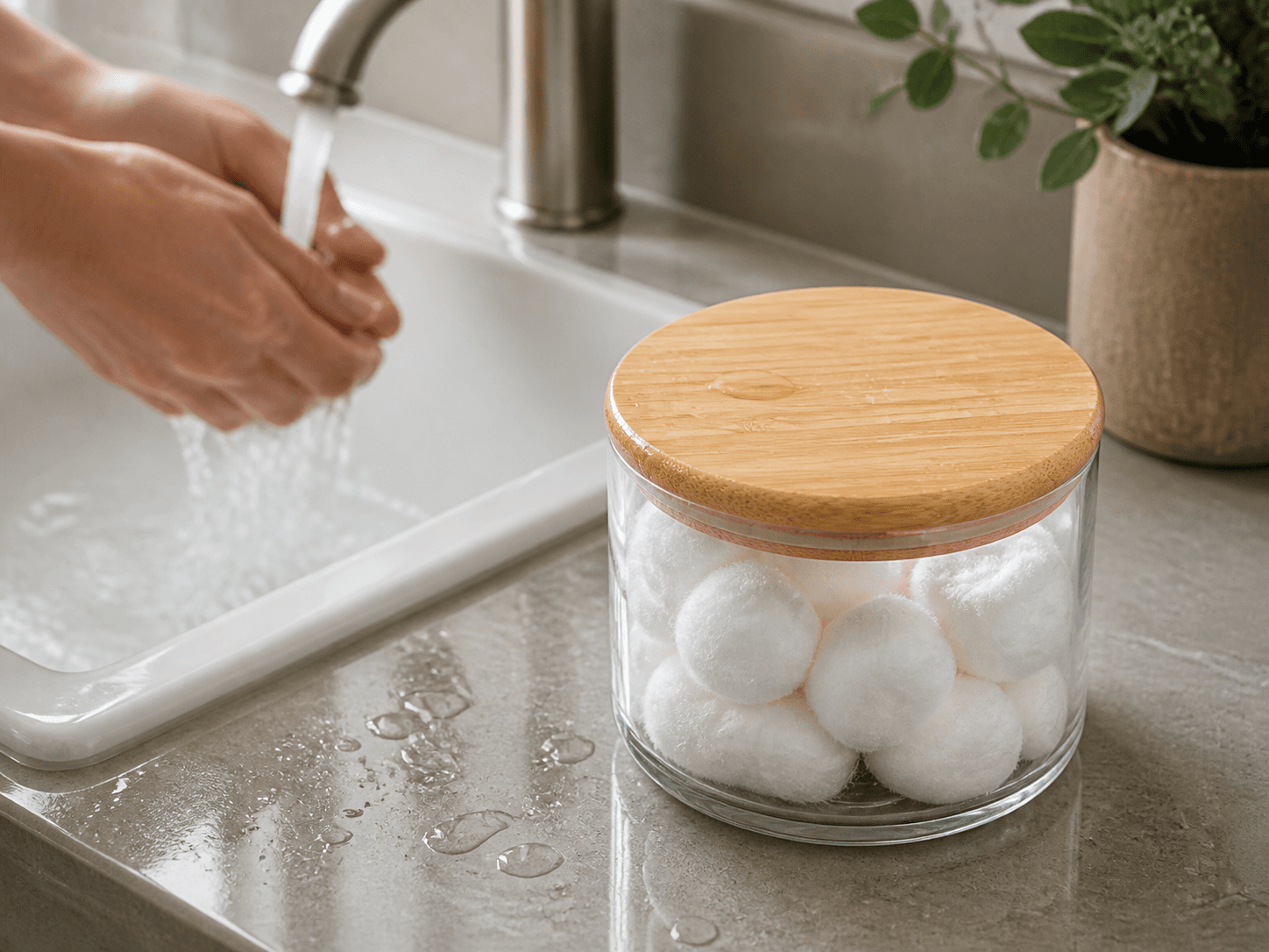 Bamboo Lid used for a pale lid that meets splashes daily in a beside the basin setting