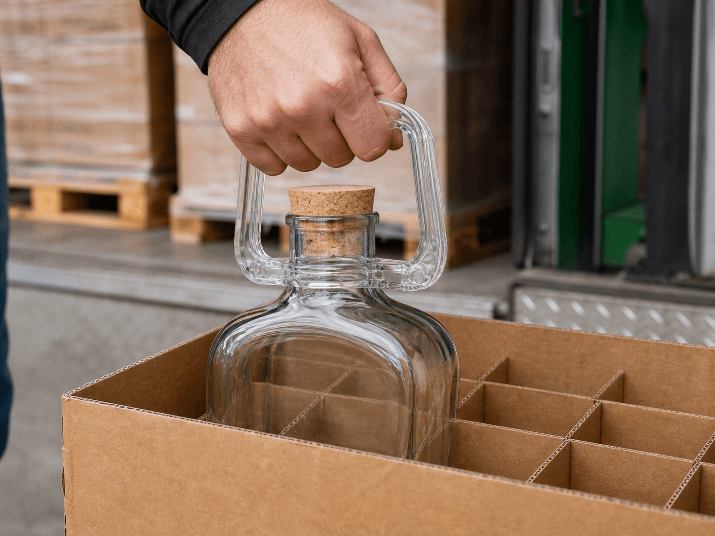 Bottle Handle used for a handle that catches on the way in in a loading bays setting