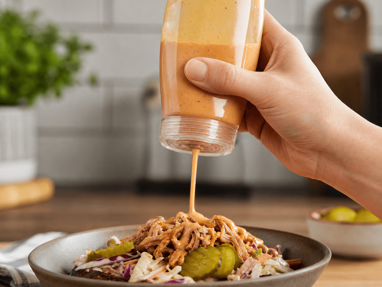 Drip-proof Liner used for bottles squeezed over food in a sauces and condiments setting
