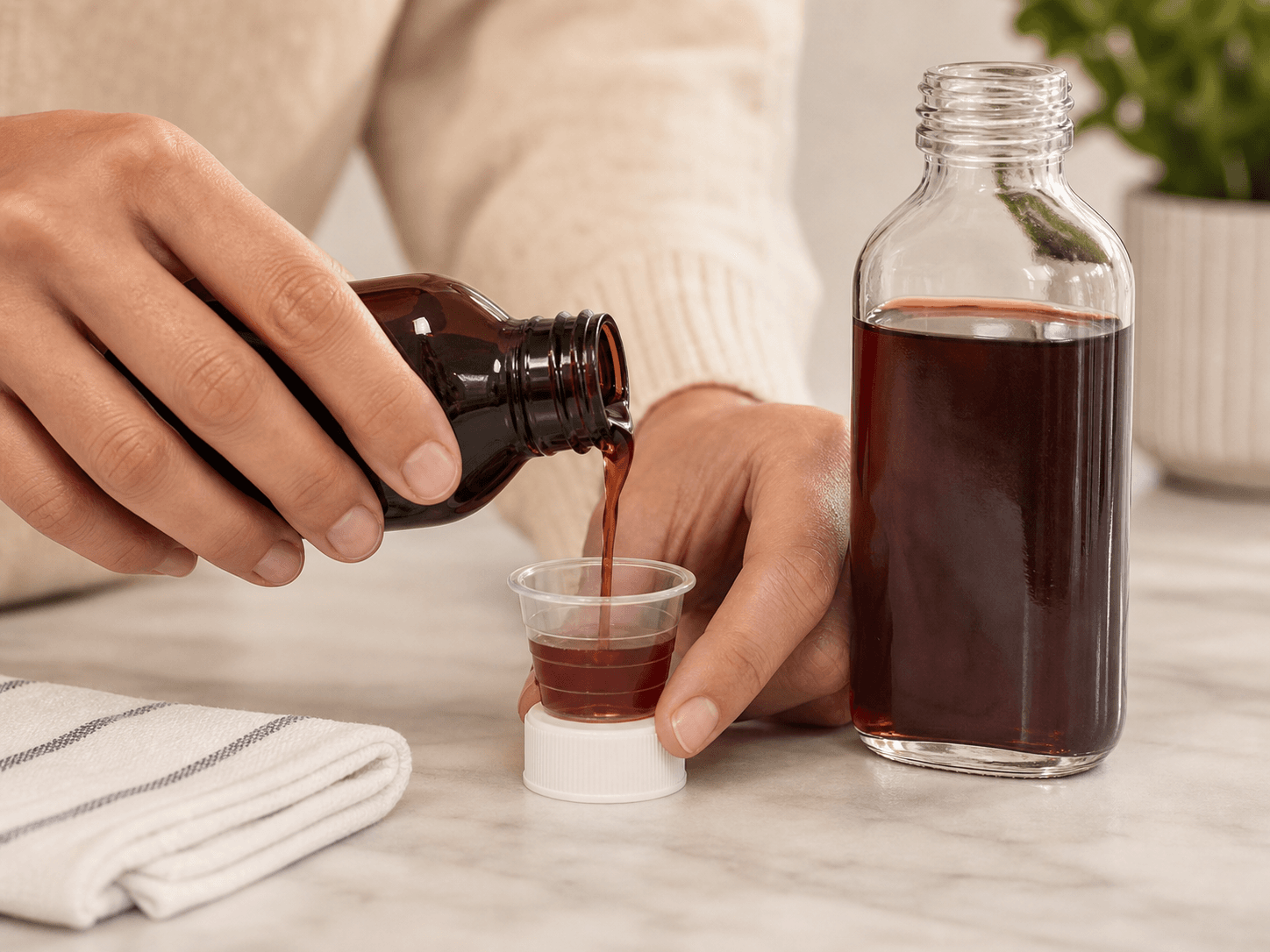 Measuring Cap used for doses poured into the cap itself in a liquid medicines setting