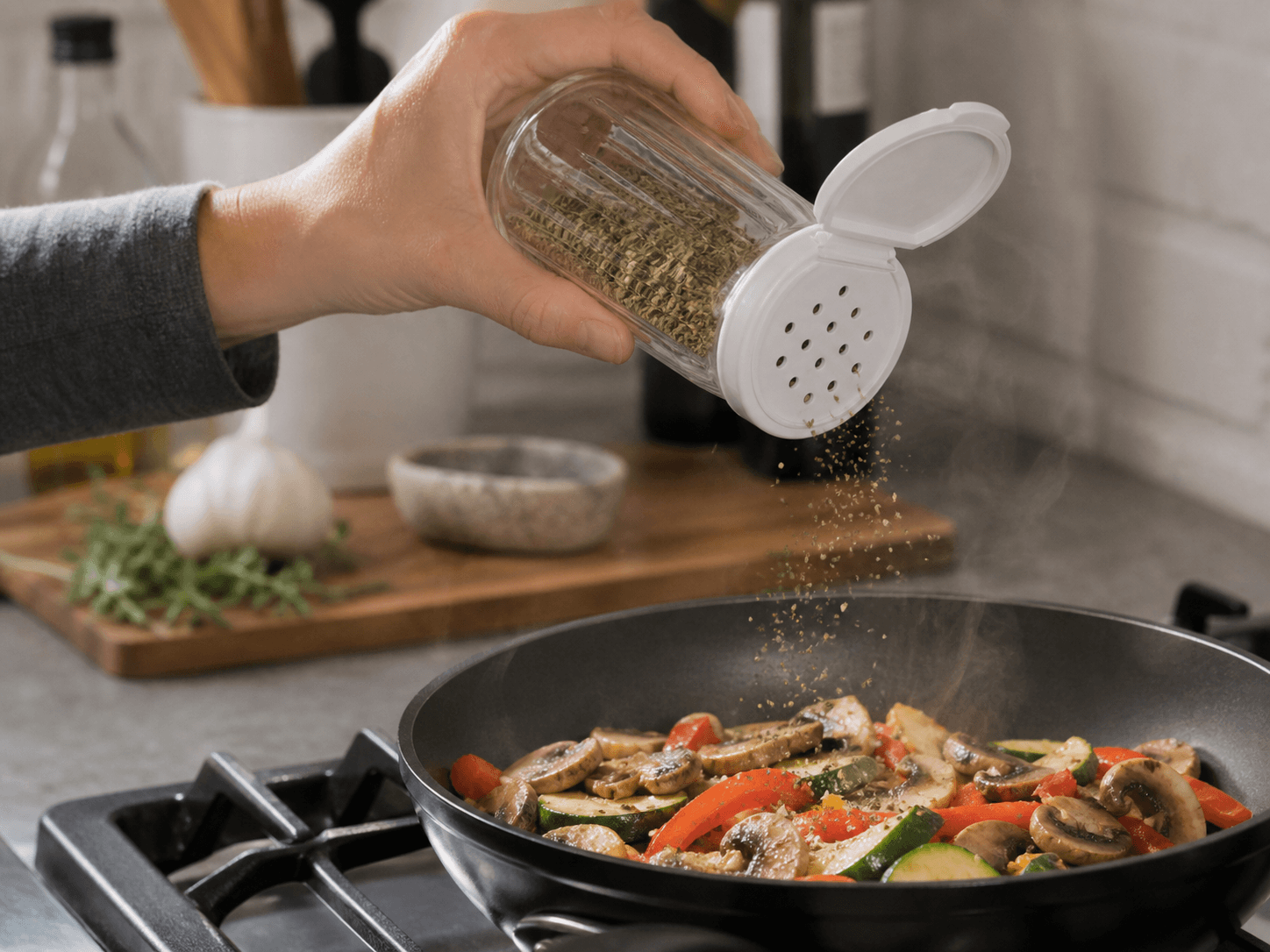 Shaker Cap used for spices shaken over food while cooking in a kitchen seasoning setting