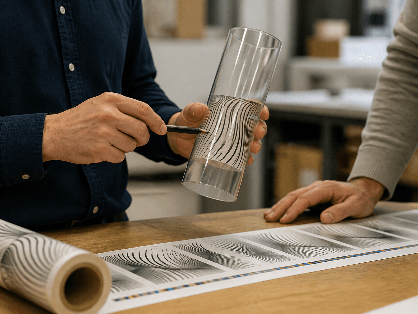 Shrink Sleeve used for a logo that comes out of the tunnel skewed in a artwork approval setting