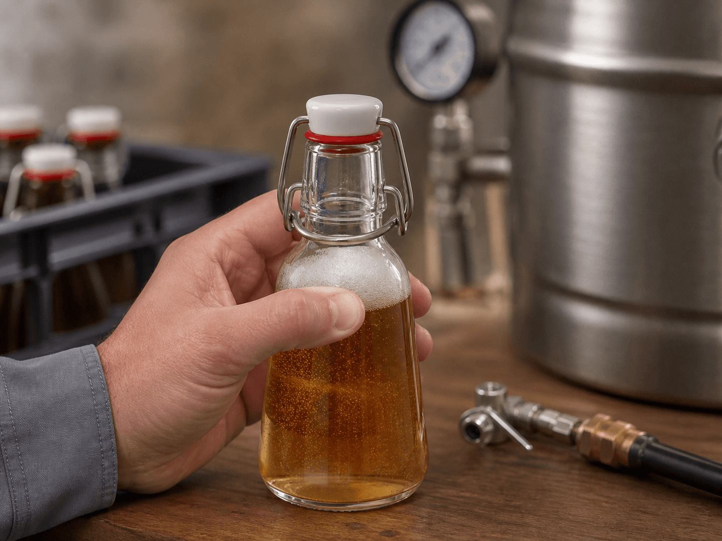 Swing-top Clip Closure used for bottles resealed under pressure in a home brewing and beverages setting