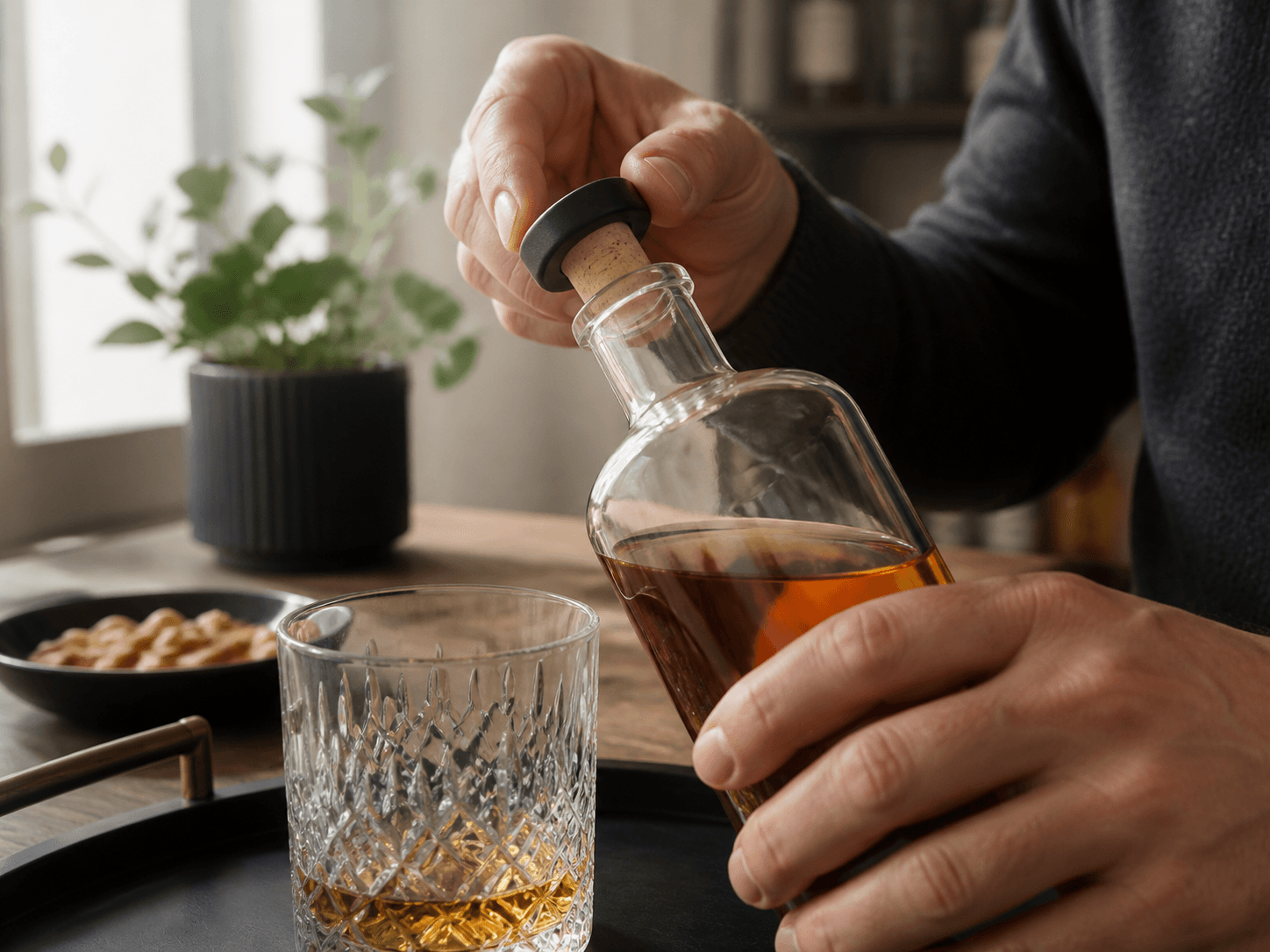 T-top Cork Stopper used for bottles poured over months in a spirits and liqueurs setting