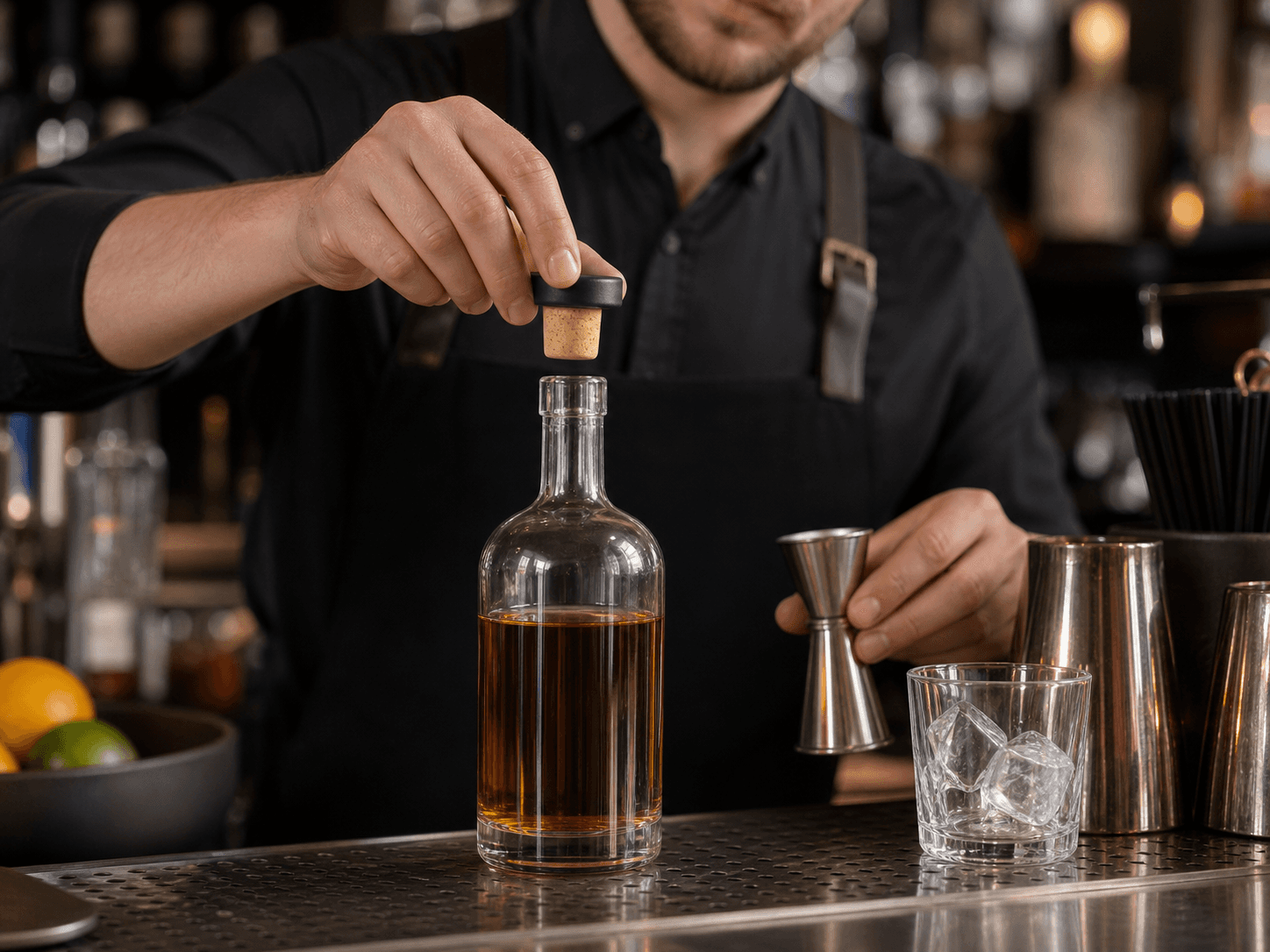 T-top Cork Stopper used for bottles worked through a service in a back bars setting