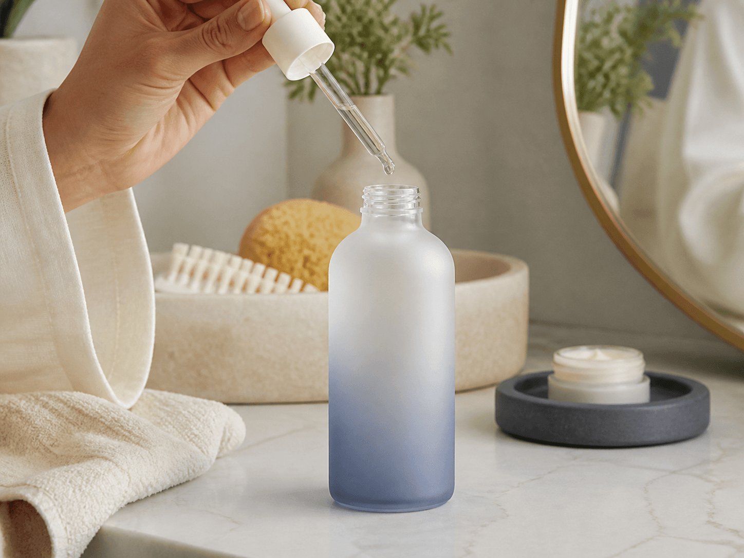 Frosted Gradient Bottle used for calming and barrier-repair ranges in a sensitive skincare setting