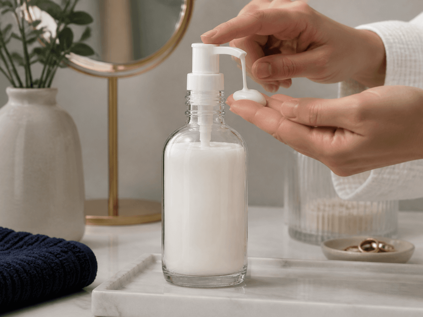 Lotion Bottle used for face lotions & fluid moisturizers in a daily skincare setting