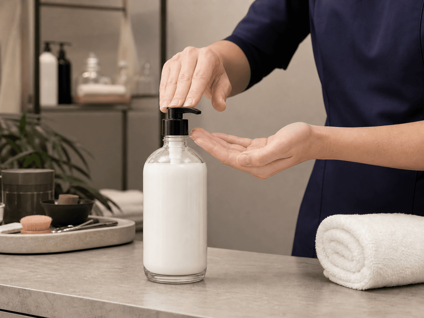 Lotion Bottle used for clinic & treatment sizes in a professional range setting
