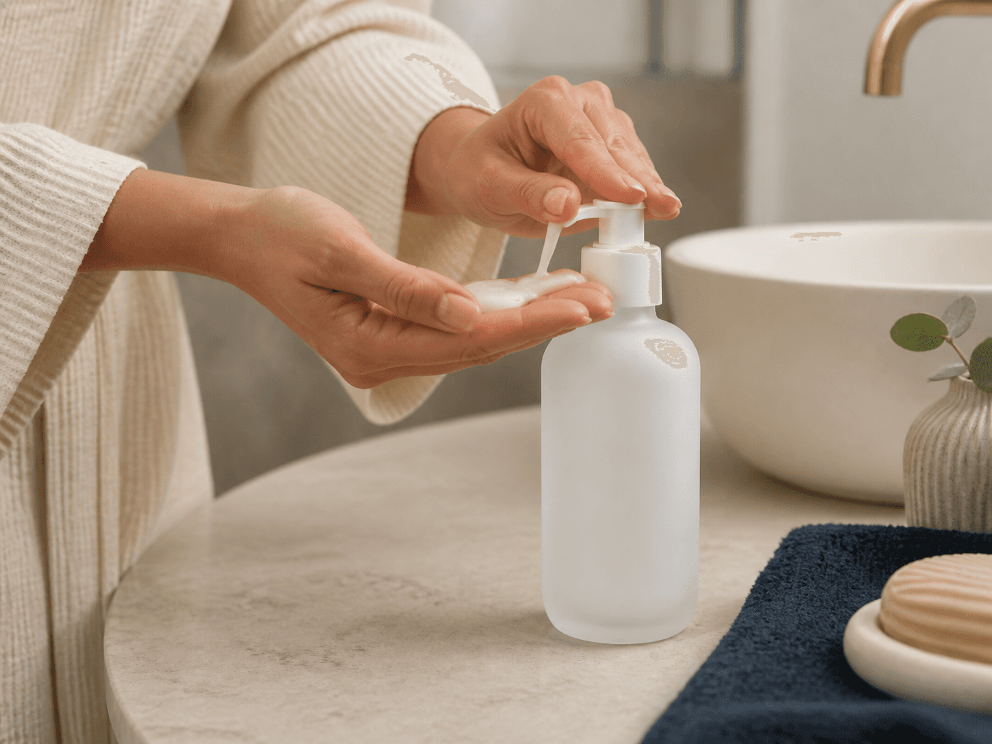 Lotion Pump Bottle used for everyday moisturizers and hand creams in a body lotion setting
