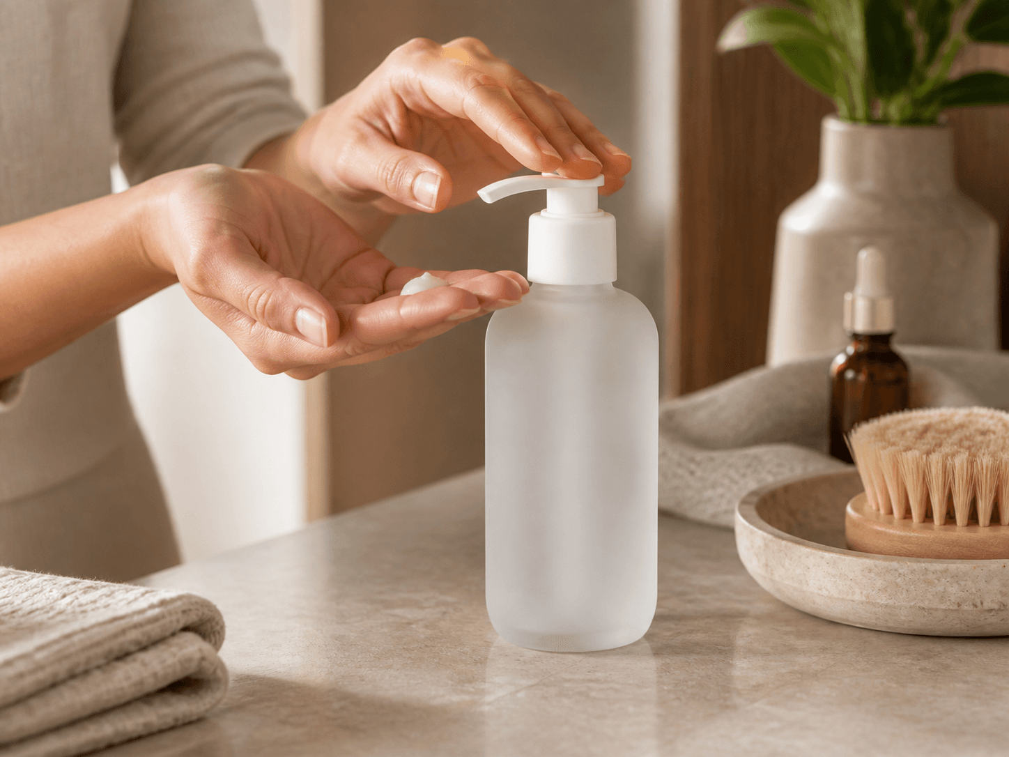 Lotion Pump Bottle used for multi-product skincare lines in a range building setting