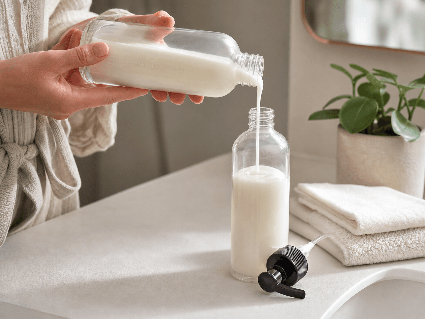 Refill Bottle used for replenishing a pump or jar in a skincare refill setting