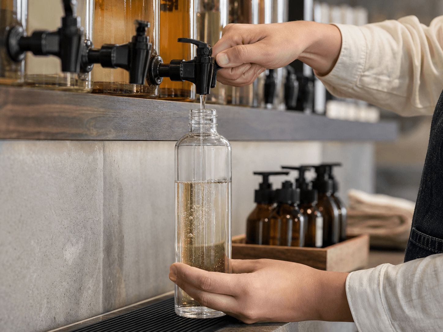 Refill Bottle used for in-store refill stations in a retail program setting