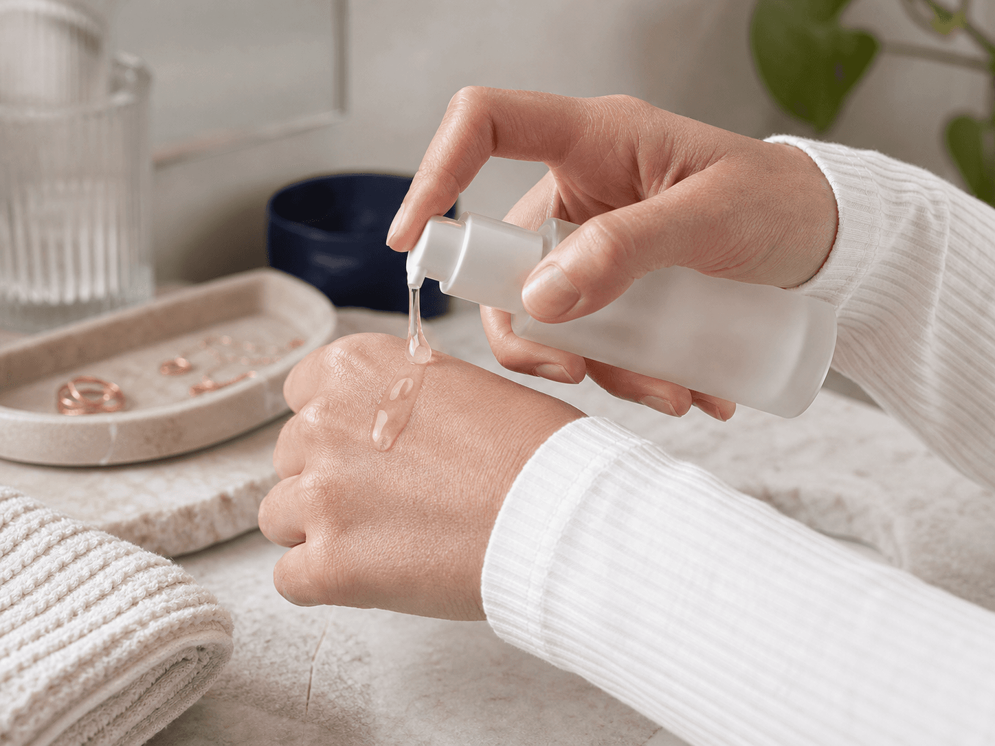 Serum Pump Bottle used for face serums & essences in a daily treatment setting