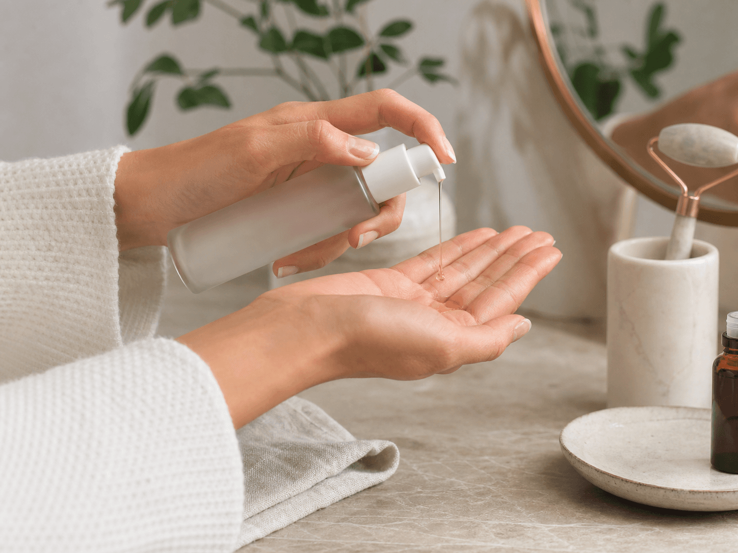Serum Pump Bottle used for facial oils & oil blends in a oil-based care setting