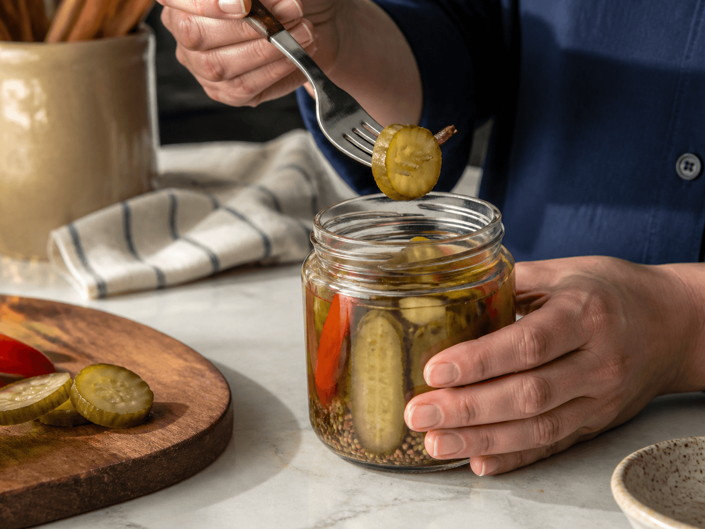 Economy Jar used for pickles, relish and marinated vegetables in a acidified foods setting