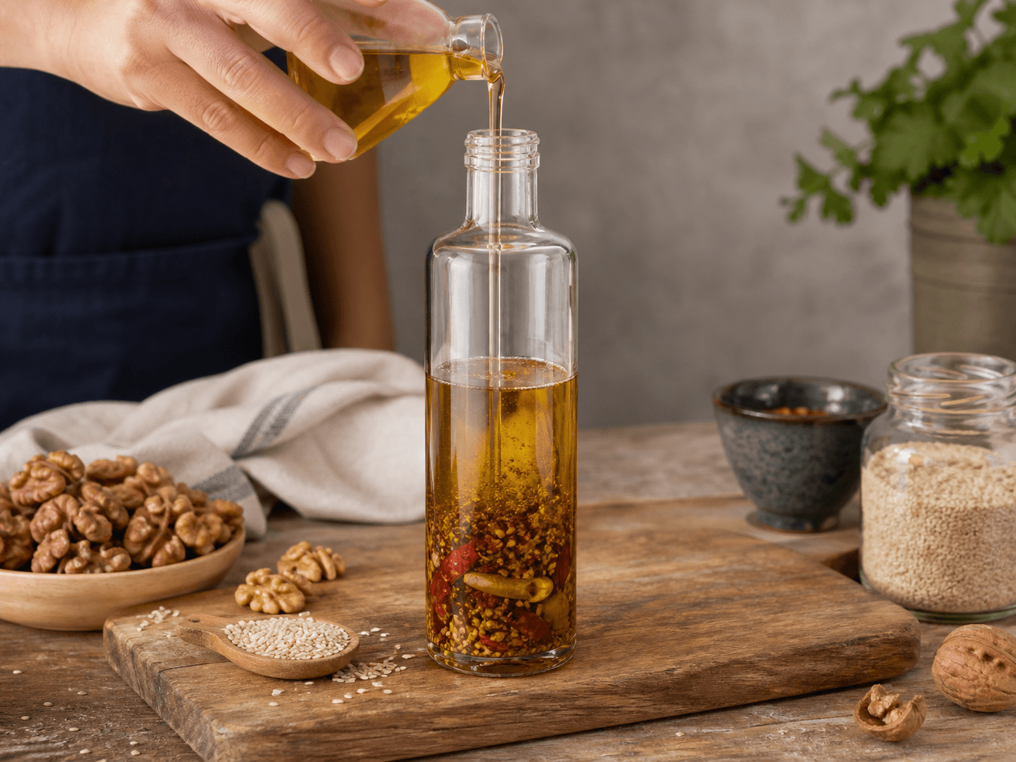 Edible Oil Bottle used for nut, seed & infused culinary oils in a specialty range setting