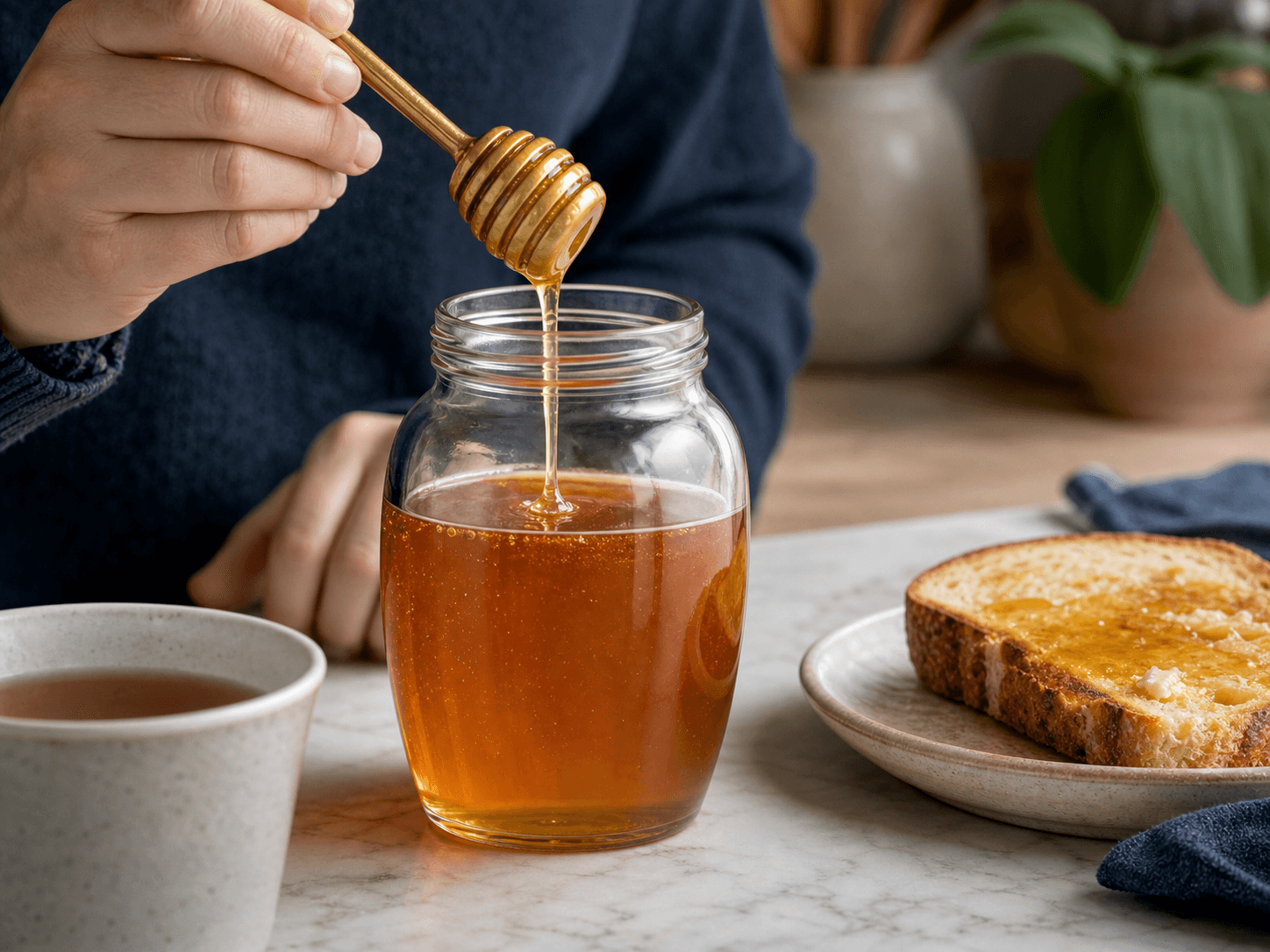 Honey Jar used for everyday table honey in a core retail setting