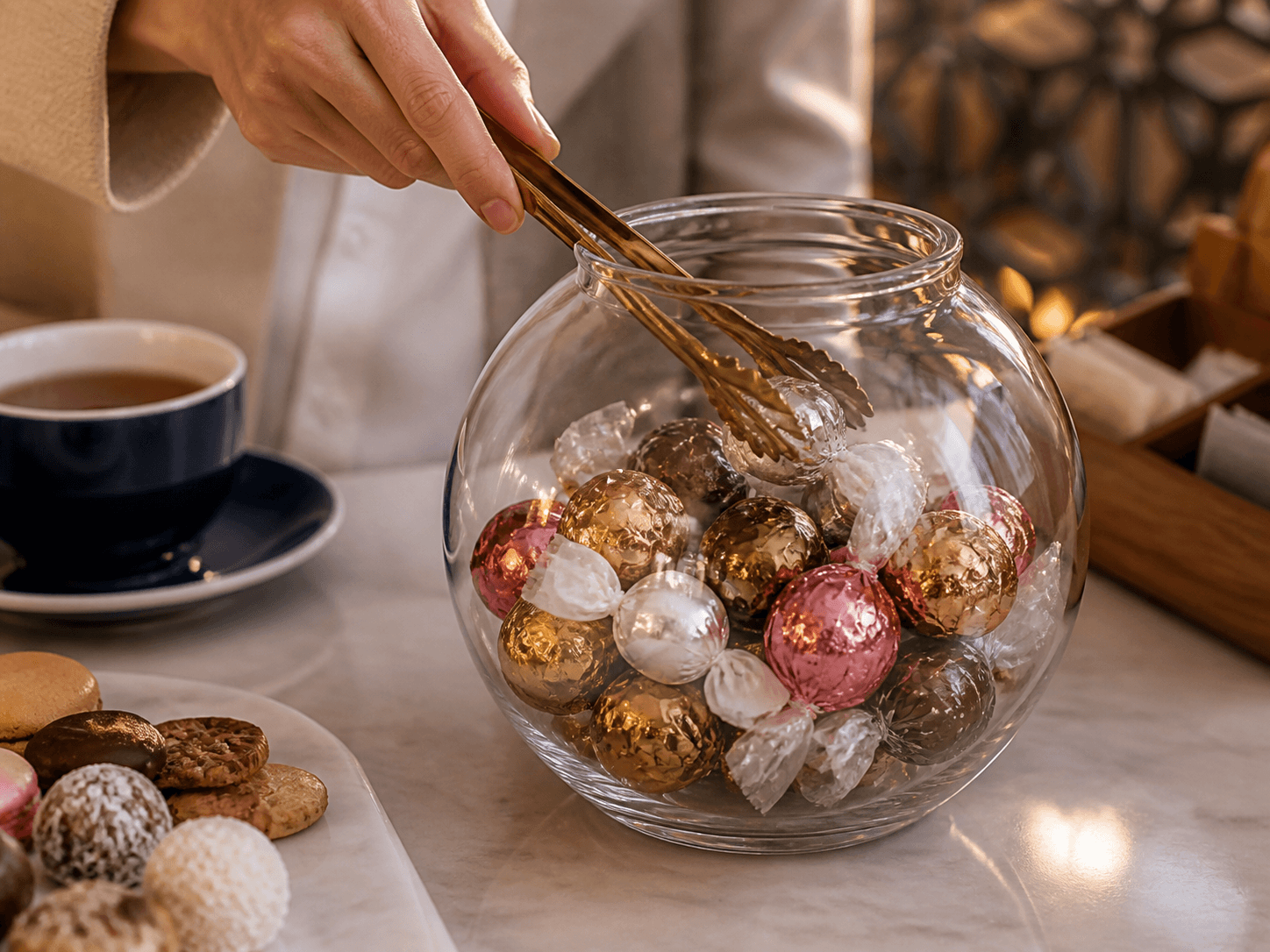 Mushroom-lid Jar used for wrapped sweets, biscuits & chocolates in a confectionery setting