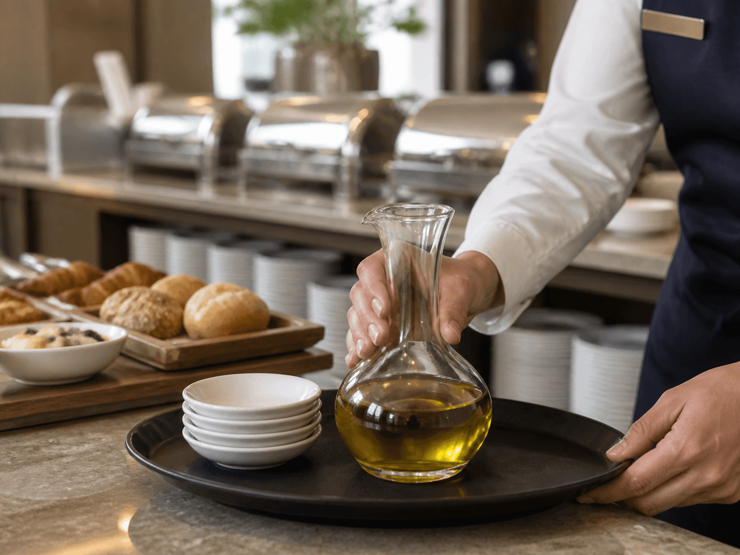 Oil & Vinegar Cruet used for hotel breakfast & catered dining in a hospitality service setting